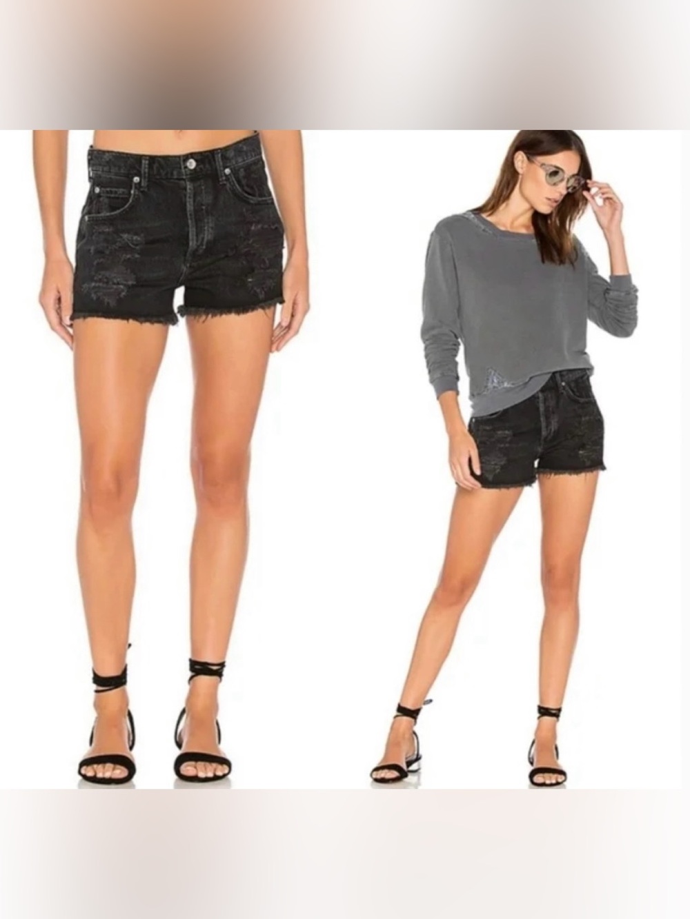 Aritzia Agolde Jaden High Rise Ripped Cut Off Black Jean Denim Shorts Size 29